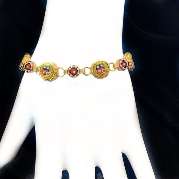 Yellow floral vtg mini micro mosaic bracelet 6.75” - Picture 8 of 9